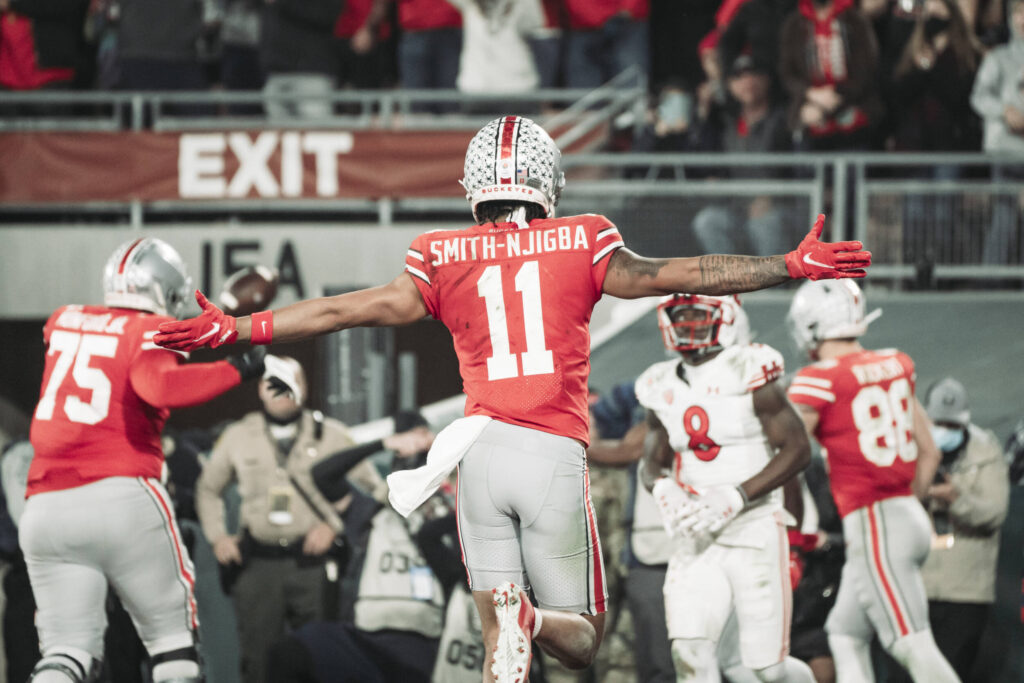 Jaxon Smith-Njigba celebrating Rose Bowl touchdown. | Image Credit: The Ohio State University Department of Athletics