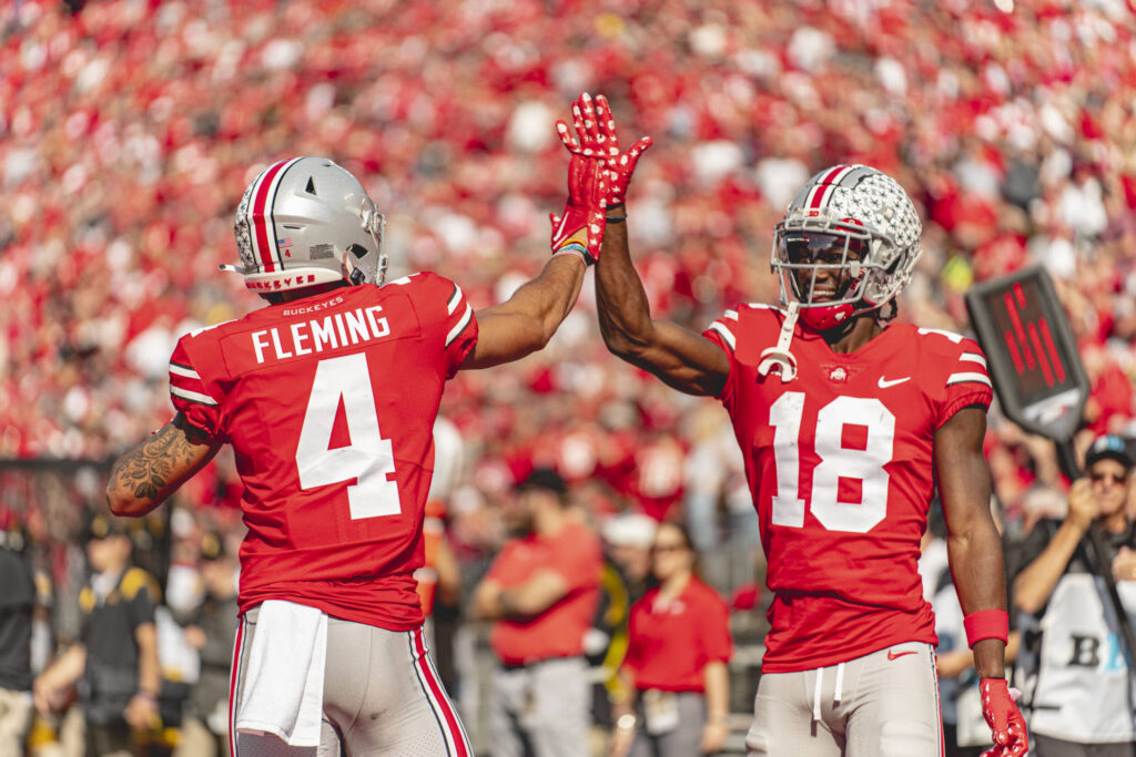 Ohio State football wide receivers Marvin Harrison Jr and Julian Fleming