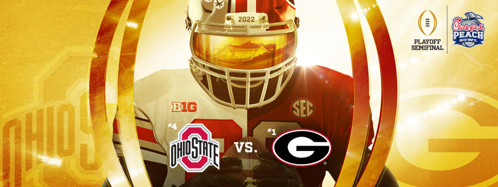 The Ohio State football team vs the Georgia Bulldogs Chick-Fil-A Peach Bowl Graphic Official | Image Credit: Chick-Fil-A Peach Bowl