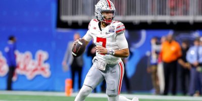 Ohio State Football Quarterback CJ Stroud in the Chick-fil-a Peach Bowl | (Kirkland/Getty Images)