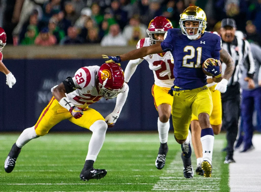 Lorenzo Styles Jr against USC | Image Credit: Michael Caterina, South Bend Tribune