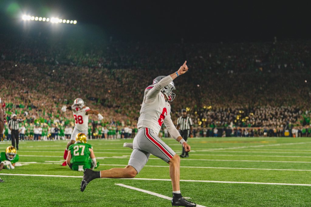 Kyle McCord celebrates GW Touchdown for Ohio State | Image Credit: The Ohio State University Department of Athletics