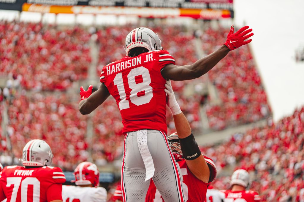 Marvin Harrison Jr. celebrating a touchdown against Youngstown State | Image Credit: The Ohio State University Department of Athletics