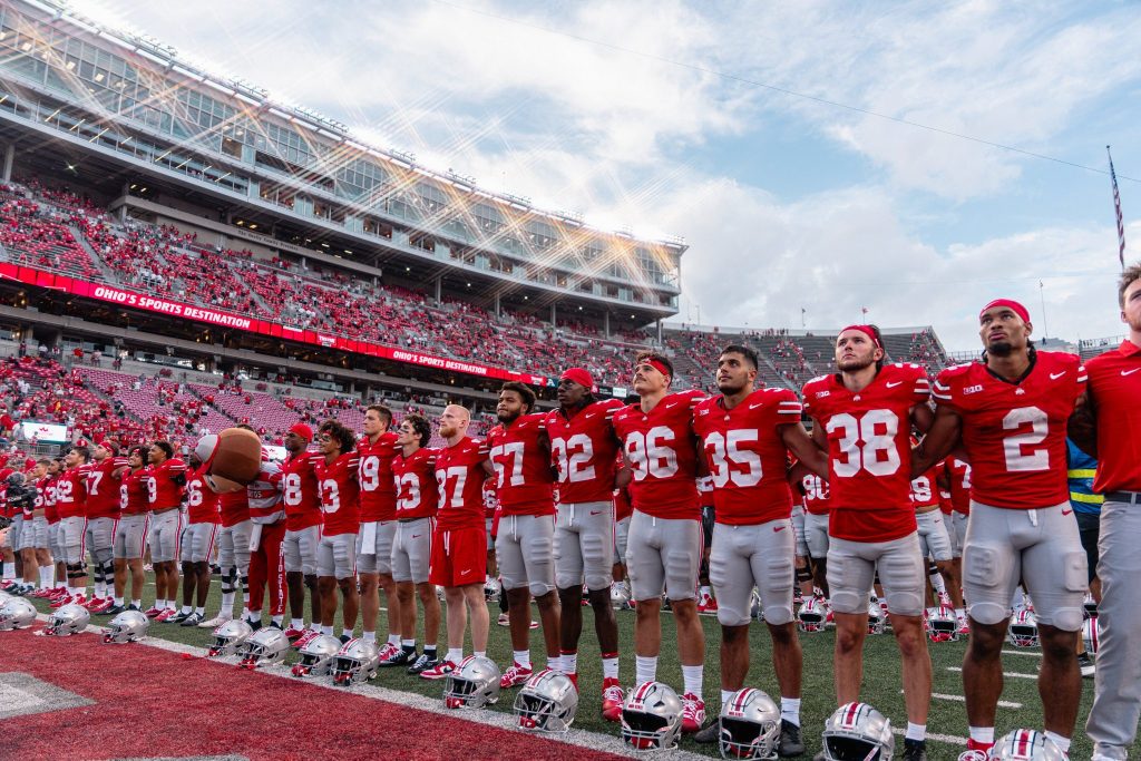 Ohio State football players singing Carmen Ohio | Image Credit: The Ohio State University Department of Athletics