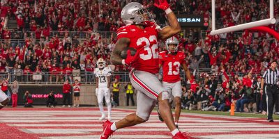 Ohio State Buckeyes RB TreVeyon Henderson scores a touchdown against Western Michigan | Image Credit: The Ohio State University Department of Athletics