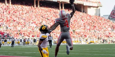 Ohio State WR Jeremiah Smith makes spectacular one-handed catch for a touchdown against Iowa | Image Credit: The Ohio State University Department of Athletics