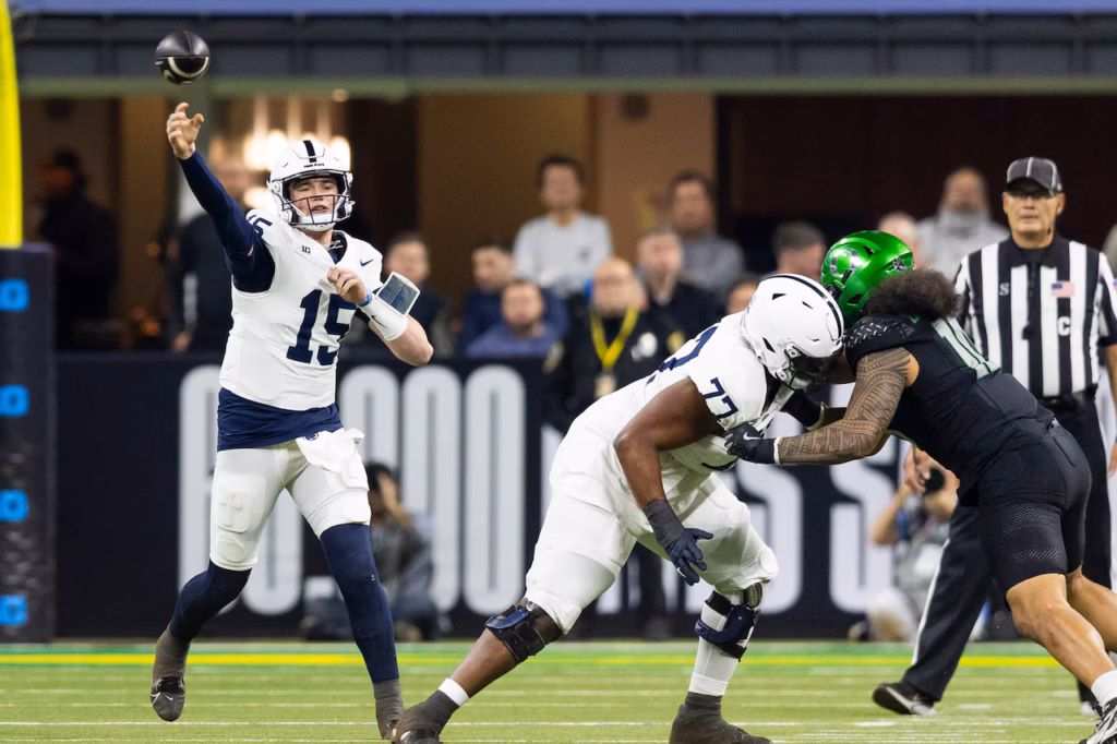 Penn State quarterback Drew Allar throws during the first quarter of the Big Ten Championship game on Dec. 7, 2024 Joe Hermitt | jhermitt@pennlive.comJoe Hermitt | jhermitt@pennlive.com