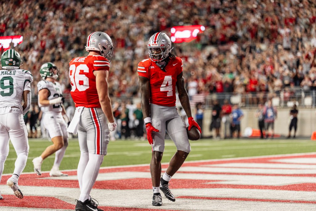 Ohio State WR Jeremiah Smith catches a touchdown against Ohio | Image Credit: The Ohio State University Department of Athletics