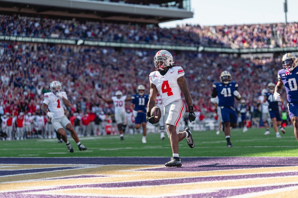 Ohio State WR Jeremiah Smith catches a touchdown against Washington | Image Credit: The Ohio State University Department of Athletics