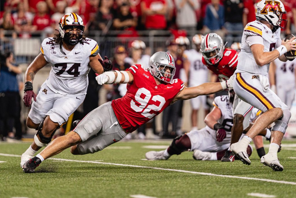 Ohio State defensive lineman Caden Curry against Minnesota | Image Credit: The Ohio State University Department of Athletics