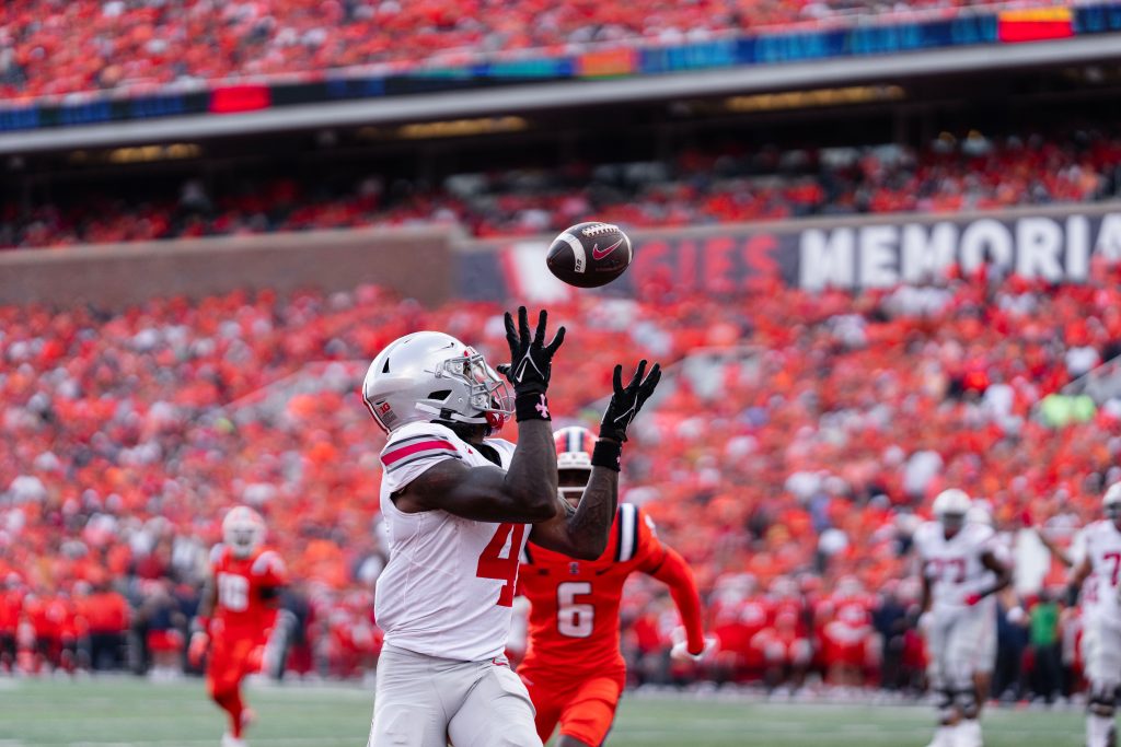Ohio State WR Jeremiah Smith catches a touchdown against Illinois | Image Credit: The Ohio State University Department of Athletics