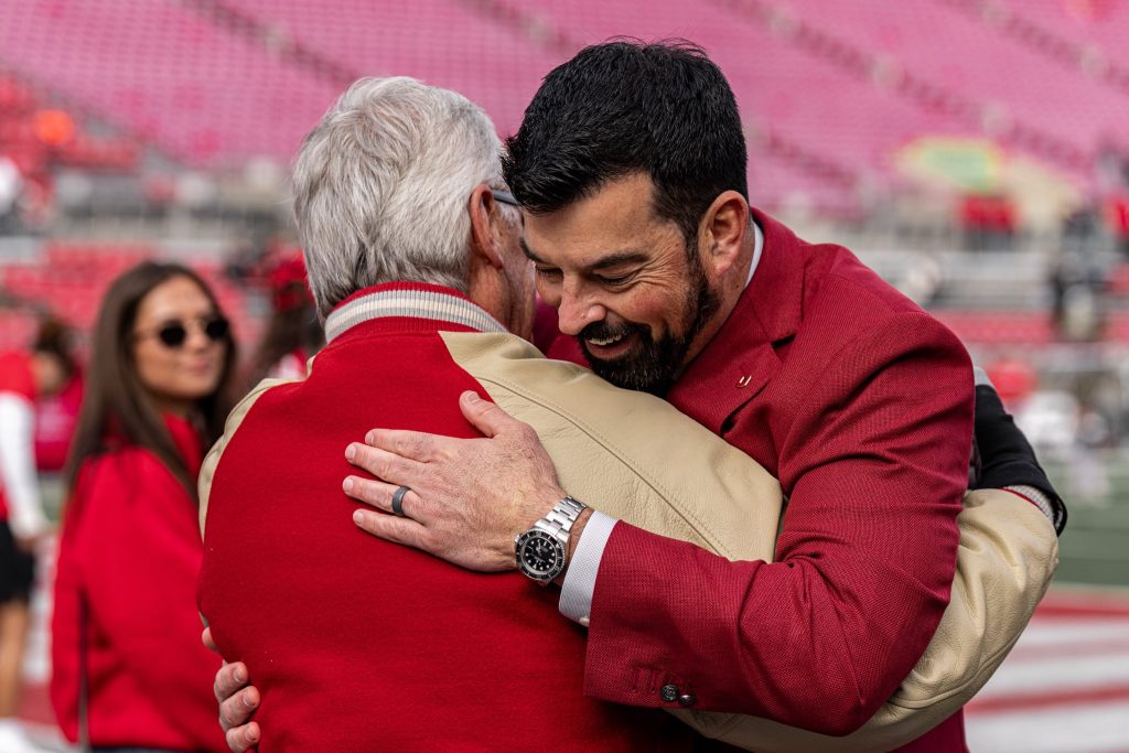 Ohio State head coach Ryan Day with former Buckeyes HC Jim Tressel | Image Credit: The Ohio State University Department of Athletics