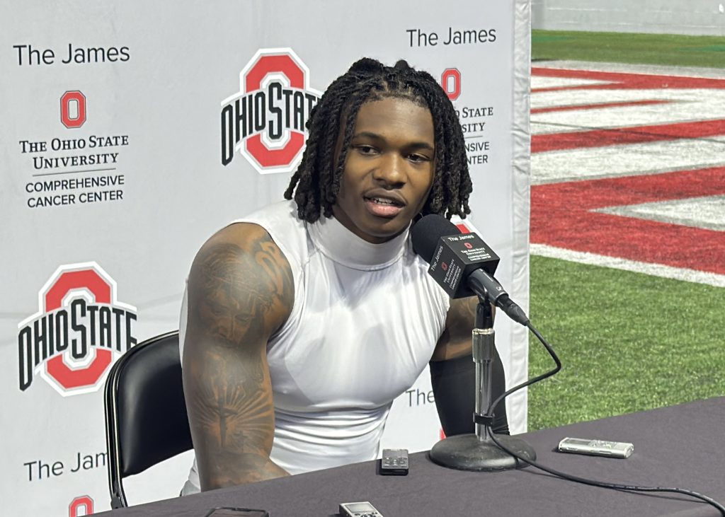 Ohio State WR Jeremiah Smith meets with media on Saturday, March 28, 2026 | Image Credit: Blake Biscardi/The Silver Bulletin