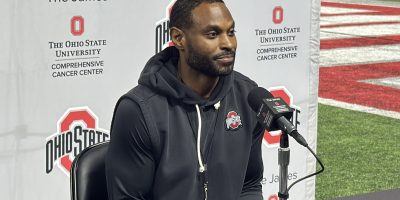 Ohio State WR coach Cortez Hankton meets with media on Saturday, march 28, 2026 | Image Credit: Blake Biscardi/The Silver Bulletin