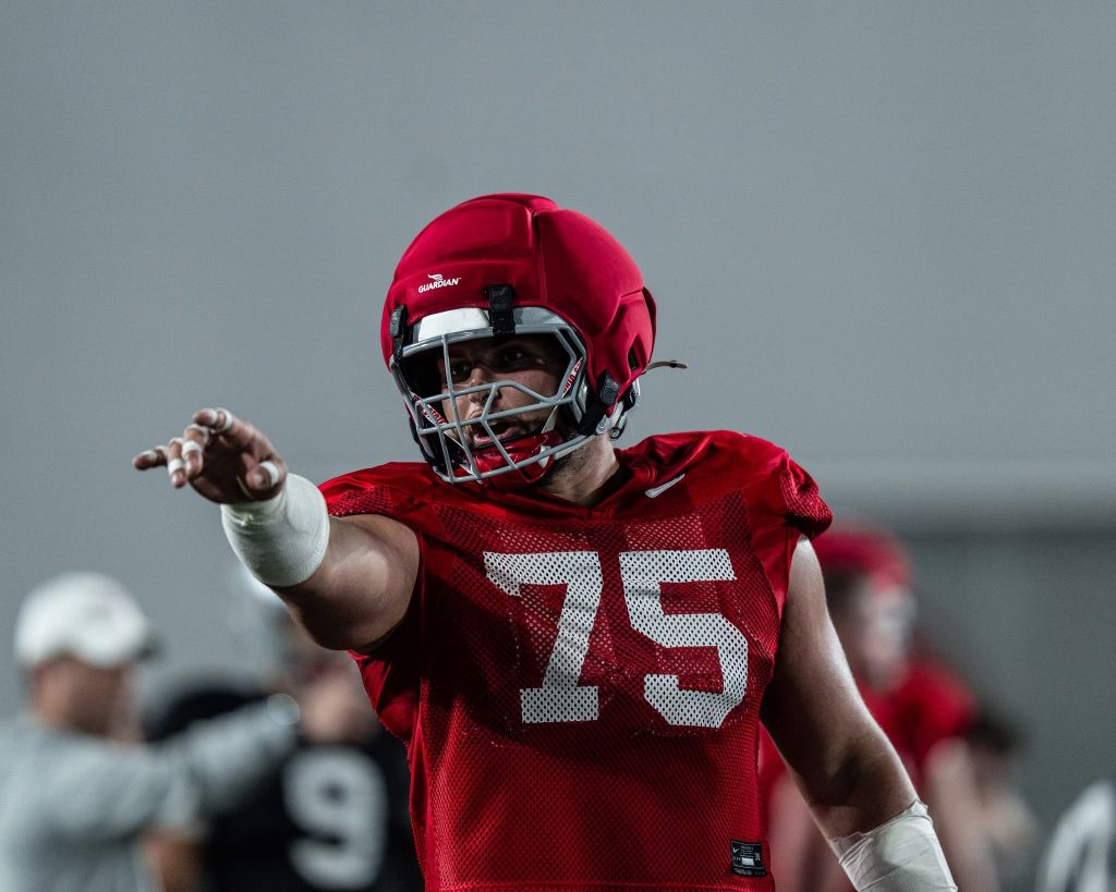 Ohio State offensive lineman Carson Hinzman at spring practice | Image Credit: Ohio State Football