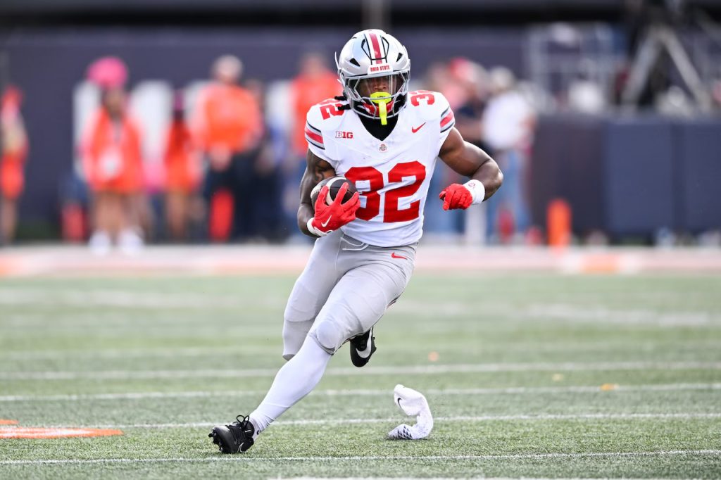 Ohio State freshman running back Isaiah West carries the ball against Illinois. He's been a big part of the Buckeye backfield lately. Icon Sportswire via Getty Images