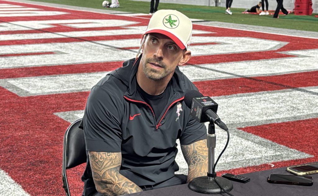 Ohio State LB Coach James Laurinaitis on April 2, 2026 | Image Credit: Blake Biscardi/The Silver Bulletin