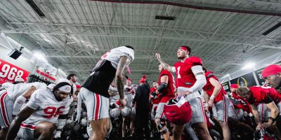 Ohio State football team huddle at spring practice | Image Credit: Ohio State Football