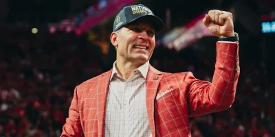 Ohio State Athletics Director Ross Bjork celebrates the Buckeyes winning the College Football Playoff on January 20, 2025 in Atlanta, Georgia. | Image Credit: WOSU