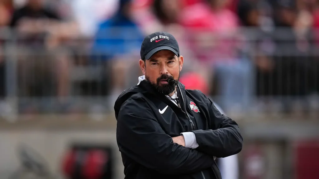 Ohio State Buckeyes head coach Ryan Day watches his players in the first half of the Ohio State football spring game at Ohio Stadium on Saturday, April 18, 2026 in Columbus, Ohio. | Samantha Madar/Columbus Dispatch / USA TODAY NETWORK via Imagn Images