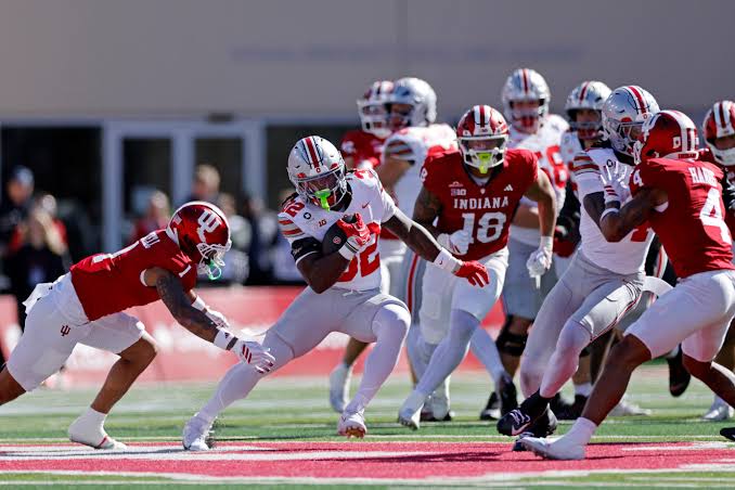 BLOOMINGTON, IN - OCTOBER 17: Isaiah West (32) of the Ohio State Buckeyes runs with the ball during the college football game against the Indiana Hoosiers on October 17, 2026 at Memorial Stadium in Bloomington, Indiana. (Photo by Joe Robbins/Icon Sportswire via Getty Images) Icon Sportswire via Getty Images
